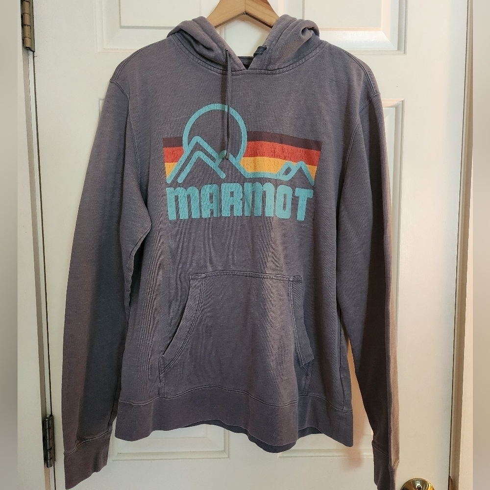 Marmot coastal Hoodie Graphic Cotton Size Medium Charcoal Mineral Wash
